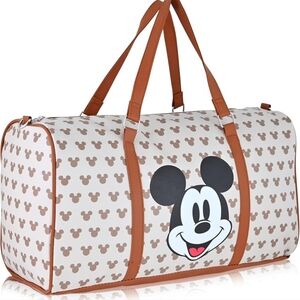 Mickey Mouse Patterned Duffel Bag - Brown and White